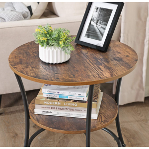 Industrial Side Table Rustic Metal End Storage Shelf Cabinet Vintage Round Plant Stand - Image 3