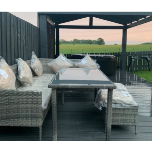 Grey Rattan Garden Furniture Patio Dining Glass Table Large Corner Sofa Seat Set - Image 4