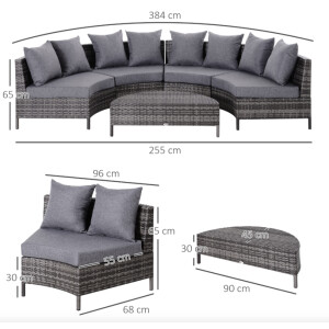 Large Rattan Sofa Set Patio Garden Furniture Round Wicker Lounge Couch Table - Image 6
