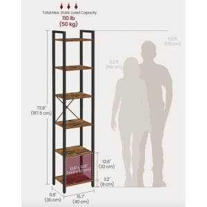 Tall Narrow Bookcase Vintage Industrial Display Unit Slim Rustic Storage Cabinet - Image 6