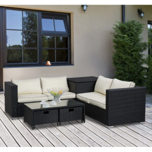 Rattan Corner Sofa Set Black Garden Patio Furniture Lounge Couch Table Storage Box - Image 7