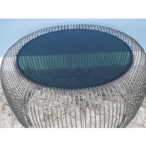 Round Coffee Table Rustic Metal Glass 72cm Unit - Image 2