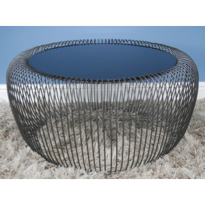 Round Coffee Table Rustic Metal Glass 72cm Unit - Image 3