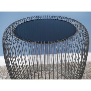 Round Side Table Rustic Metal Glass End Unit - Image 4