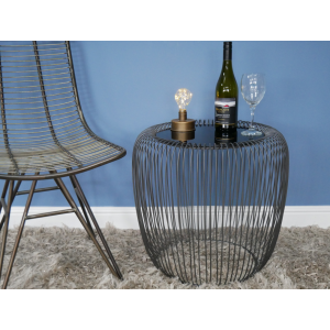 Round Side Table Rustic Metal Glass End Unit - Image 2