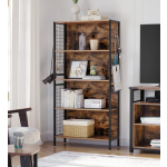 Industrial Shelving Unit Tall Vintage Bookcase Rustic Metal Hooks Retro Storage