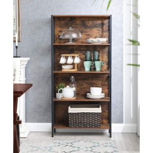 Industrial Shelving Unit Tall Vintage Bookcase Rustic Metal Hooks Retro Storage - Image 3