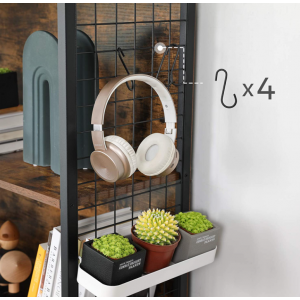 Industrial Shelving Unit Tall Vintage Bookcase Rustic Metal Hooks Retro Storage - Image 5