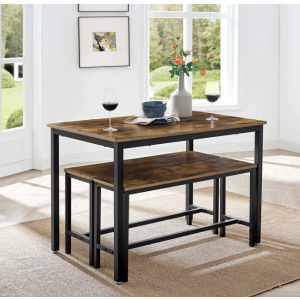 Industrial Dining Table Vintage 2 Bench/Chairs Set Rustic Metal 4 Seater Kitchen - Image 5