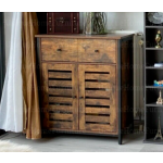 Industrial Side Cabinet Vintage Storage Sideboard 2 Doors Rustic Cupboard Drawer