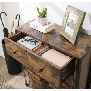 Industrial Side Cabinet Vintage Storage Sideboard 2 Doors Rustic Cupboard Drawer - Image 3