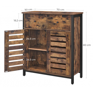 Industrial Side Cabinet Vintage Storage Sideboard 2 Doors Rustic Cupboard Drawer - Image 4