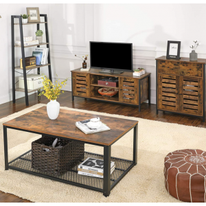 Industrial Side Cabinet Vintage Storage Sideboard 2 Doors Rustic Cupboard Drawer - Image 5