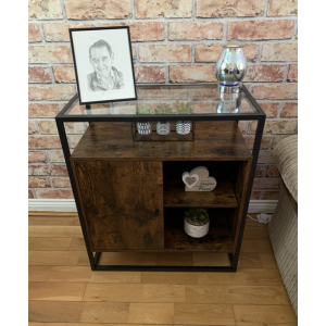 Glass Side Cabinet Rustic Industrial Display Unit - Image 3