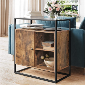 Glass Side Cabinet Rustic Industrial Display Unit - Image 2