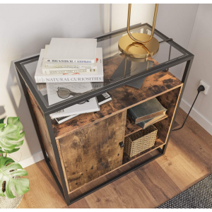Glass Side Cabinet Rustic Industrial Display Unit - Image 4