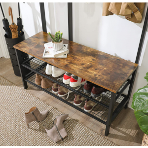 Large Coat Rack Industrial Rustic Storage Bench - Image 4