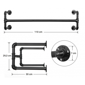 Industrial Clothes Rack Rustic Set 2 Metal Pipe Vintage Hanging Bar Wardrobe Unit - Image 4