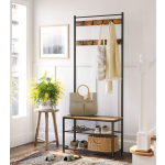 Industrial Coat Rack Vintage Shoe Stand Hallway Storage Bench Rustic Metal Shelf Hooks