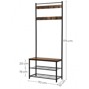 Industrial Coat Rack Vintage Shoe Stand Hallway Storage Bench Rustic Metal Shelf Hooks - Image 6