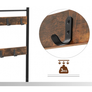 Industrial Coat Rack Vintage Shoe Stand Hallway Storage Bench Rustic Metal Shelf Hooks - Image 5