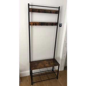 Industrial Coat Rack Vintage Shoe Stand Hallway Storage Bench Rustic Metal Shelf Hooks - Image 3