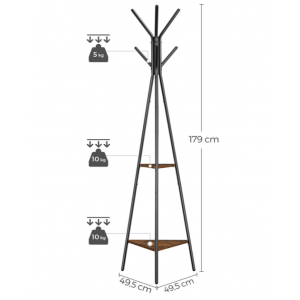 Industrial Coat Stand Rustic Metal Hanger Vintage Hallway Storage Shelf Rack - Image 6