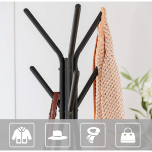 Industrial Coat Stand Rustic Metal Hanger Vintage Hallway Storage Shelf Rack - Image 5