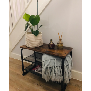 Industrial Shoe Bench Rustic Metal Rack Vintage Storage Cabinet Hallway Shelf - Image 2