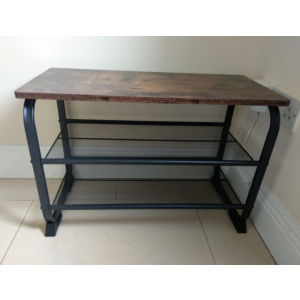 Industrial Shoe Bench Rustic Metal Rack Vintage Storage Cabinet Hallway Shelf - Image 4