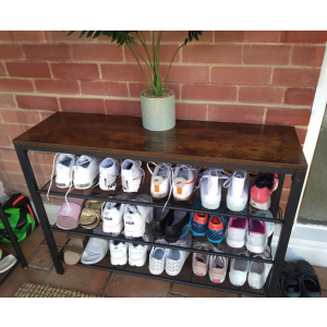 Industrial Shoe Bench Vintage Style Seat Rustic Metal Hallway Storage Tier Rack - Image 3