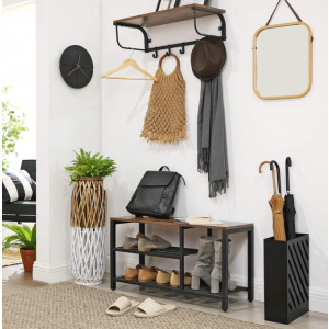 Rustic Shoe Cabinet Industrial Storage Hall Bench - Image 4