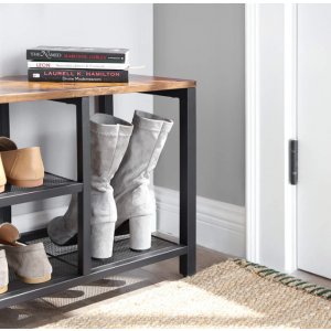 Rustic Shoe Cabinet Industrial Storage Hall Bench - Image 5