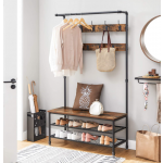 Industrial Coat Rack Large Rustic Metal Hall Tree Stand Hooks Vintage Shoe Bench