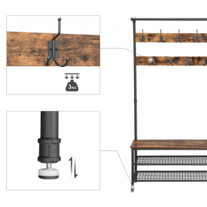Industrial Coat Rack Large Rustic Metal Hall Tree Stand Hooks Vintage Shoe Bench - Image 4