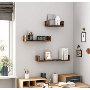 Rustic Wall Shelves Set 3 Industrial Style Display Shelf - Image 3