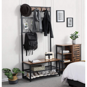 Tree Coat Stand Rustic Rack Metal Shoe Bench - Image 2