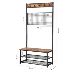 Tree Coat Stand Rustic Rack Metal Shoe Bench - Image 4
