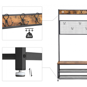 Tree Coat Stand Rustic Rack Metal Shoe Bench - Image 3