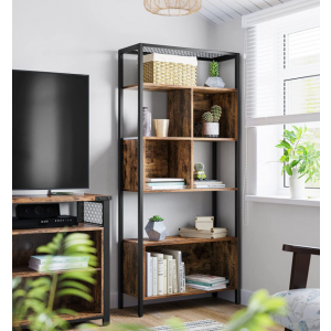 Tall Rustic Bookcase Vintage Industrial Display Metal Cabinet Large Retro Cube Unit - Image 2