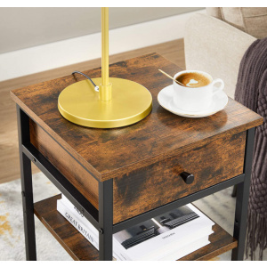 Tall Side Table Rustic Metal Bedside Cabinet Vintage Industrial Storage Shelf Stand - Image 4