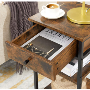 Tall Side Table Rustic Metal Bedside Cabinet Vintage Industrial Storage Shelf Stand - Image 5