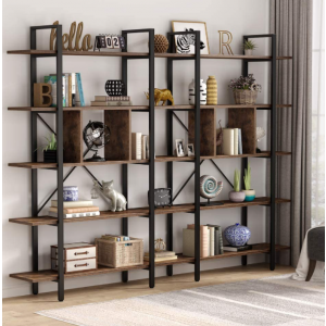 Tall Industrial Bookcase Rustic Display Cabinet Unit - Image 2