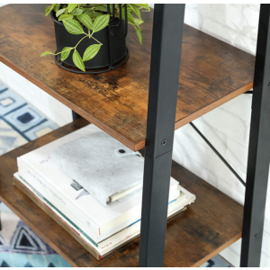 Industrial Ladder Bookcase Rustic Metal Shelving Unit - Image 4