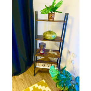 Industrial Ladder Bookcase Rustic Metal Shelving Unit - Image 3