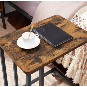 Industrial Side Table Rustic Metal End Wheels Vintage Retro Coffee Stand Furniture - Image 4