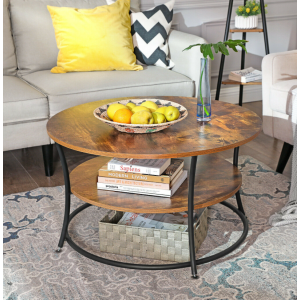 Round Industrial Coffee Table Rustic Metal Furniture Vintage Side Storage Shelf - Image 2