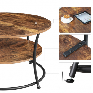Round Industrial Coffee Table Rustic Metal Furniture Vintage Side Storage Shelf - Image 3