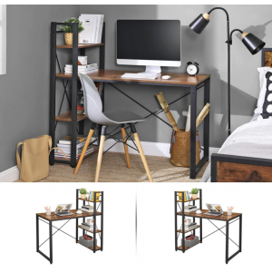 Rustic Computer Desk Vintage Industrial Storage Table Metal Office Bookcase Shelf - Image 6