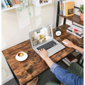 Rustic Computer Desk Vintage Industrial Storage Table Metal Office Bookcase Shelf - Image 5